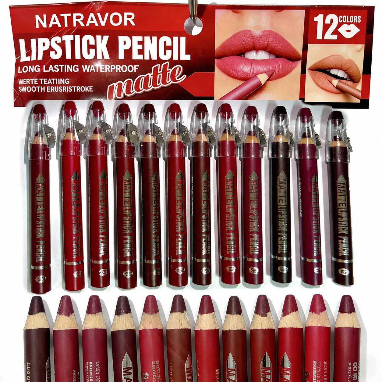 12Pcs Matte Lip Liner With Sharpener Set Waterproof Smudgeproof Precise Contour Lipstick Pens 🖌️