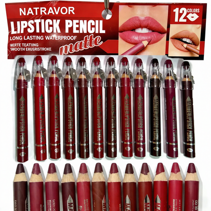 12Pcs Matte Lip Liner With Sharpener Set Waterproof Smudgeproof Precise Contour Lipstick Pens 🖌️